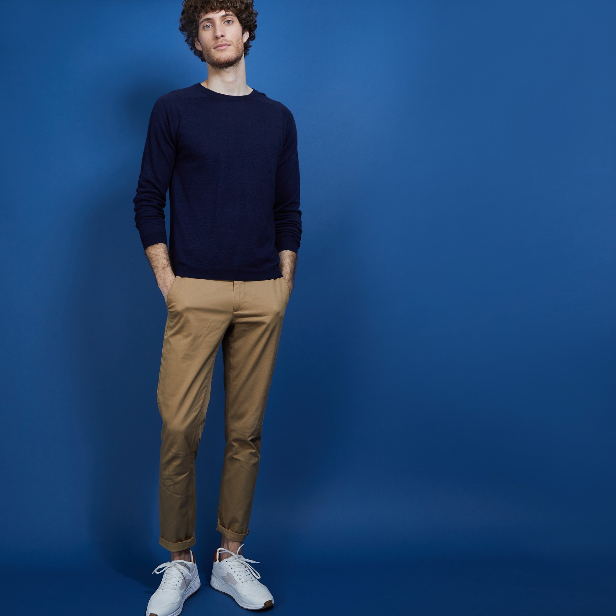 Pull col rond en cachemire et lin - Bandit 6840 marine - 05 Bleu marine