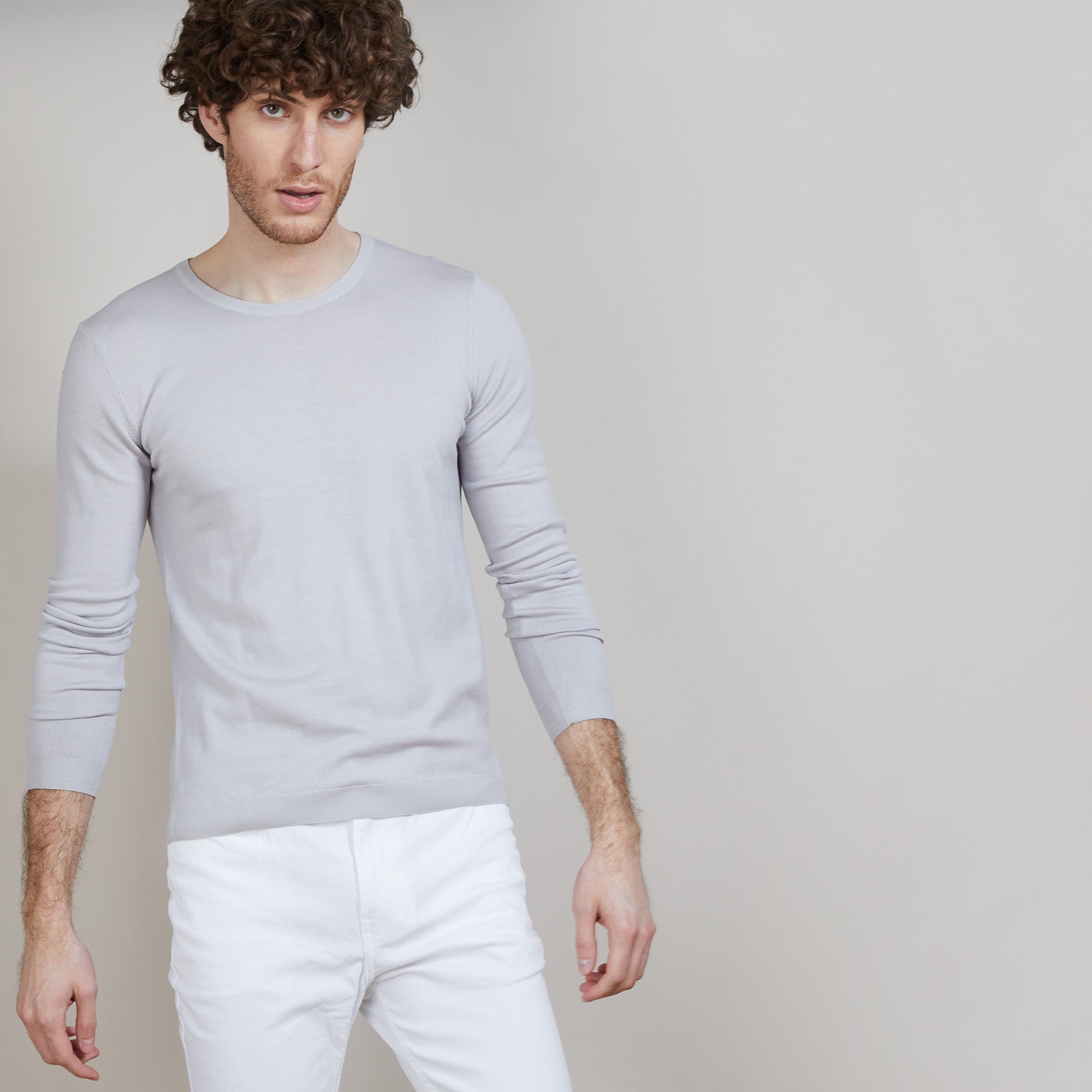 Pull col rond en 100% laine mérinos - Bardem 6811 gris clair - 11 Gris clair