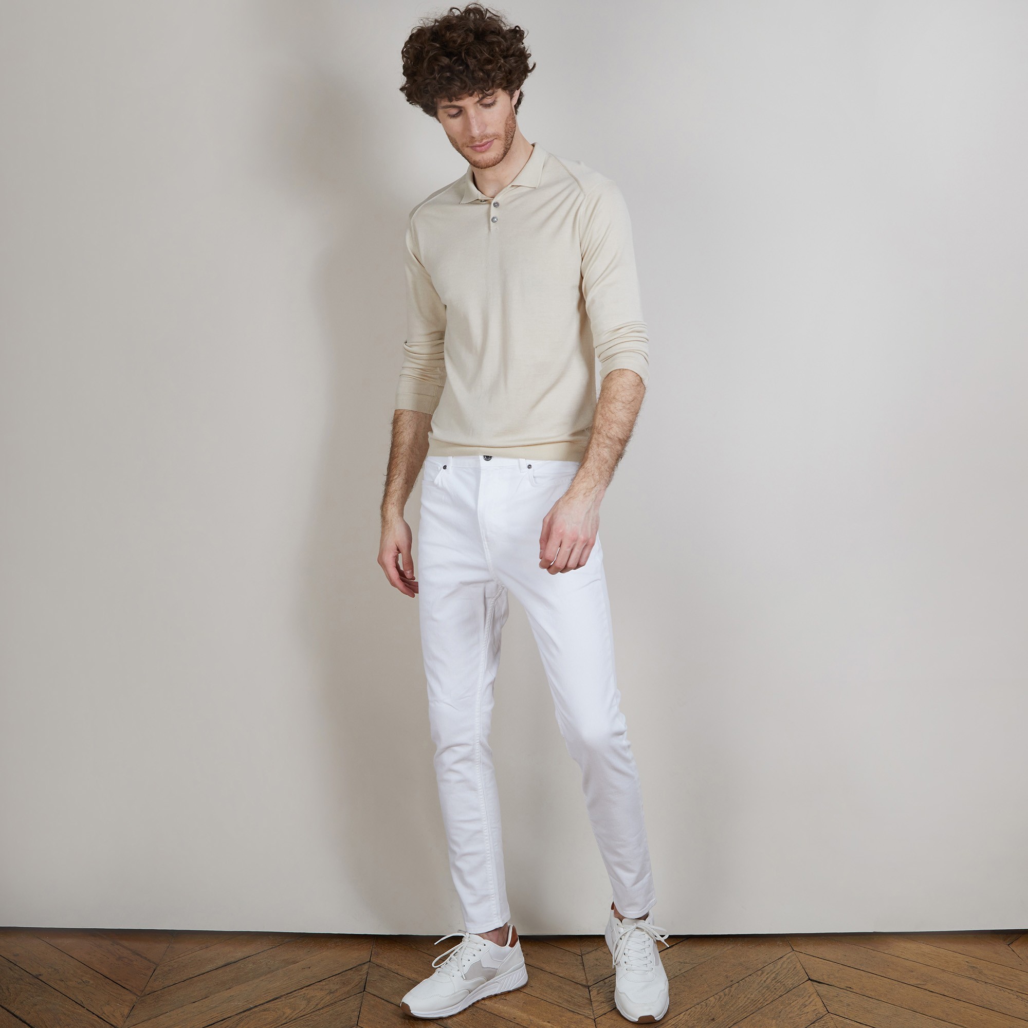 Pull col polo en laine et soie - Bartev 6801 beige - 12 Beige clair