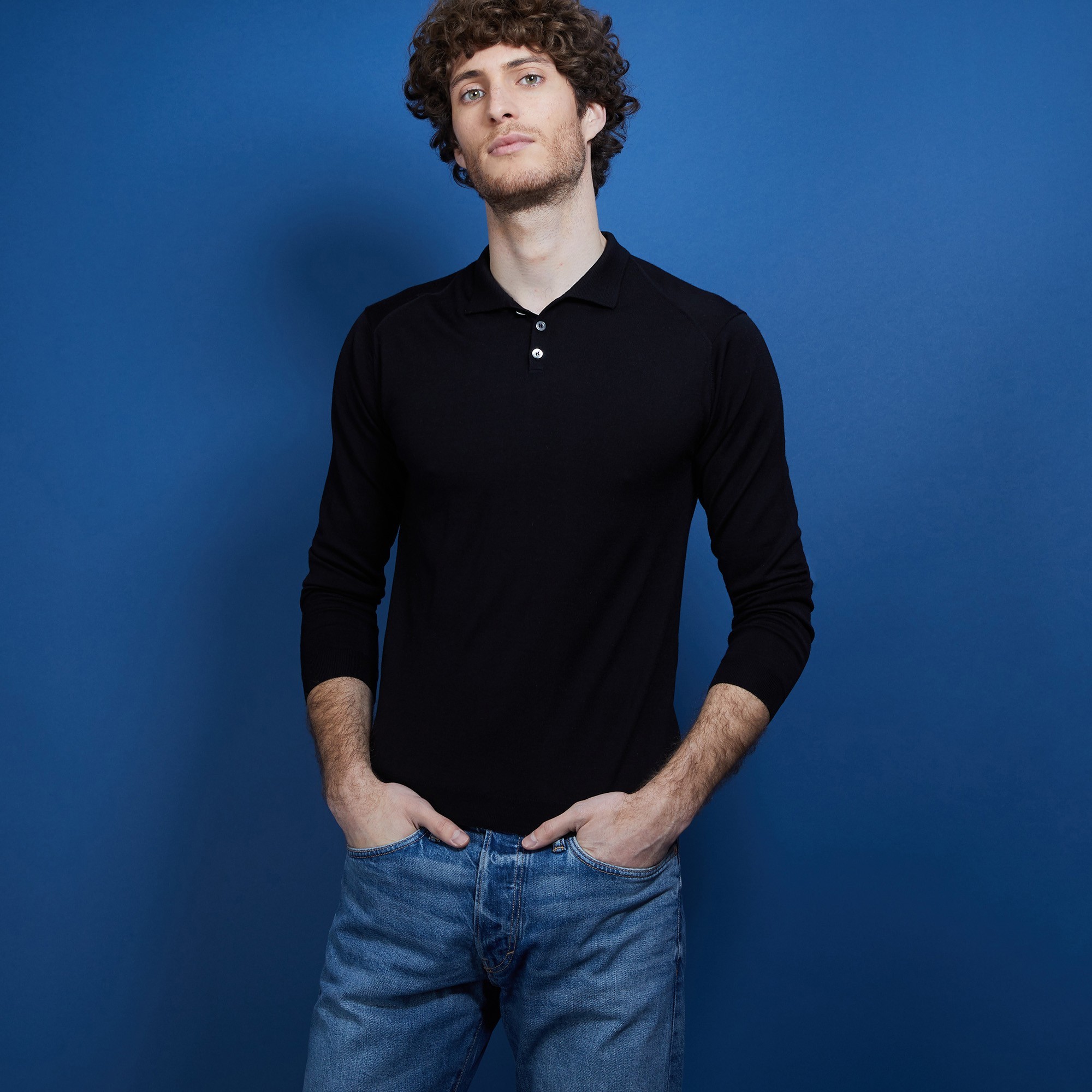 Pull col polo en laine et soie - Bartev 6810 noir - 01 Noir