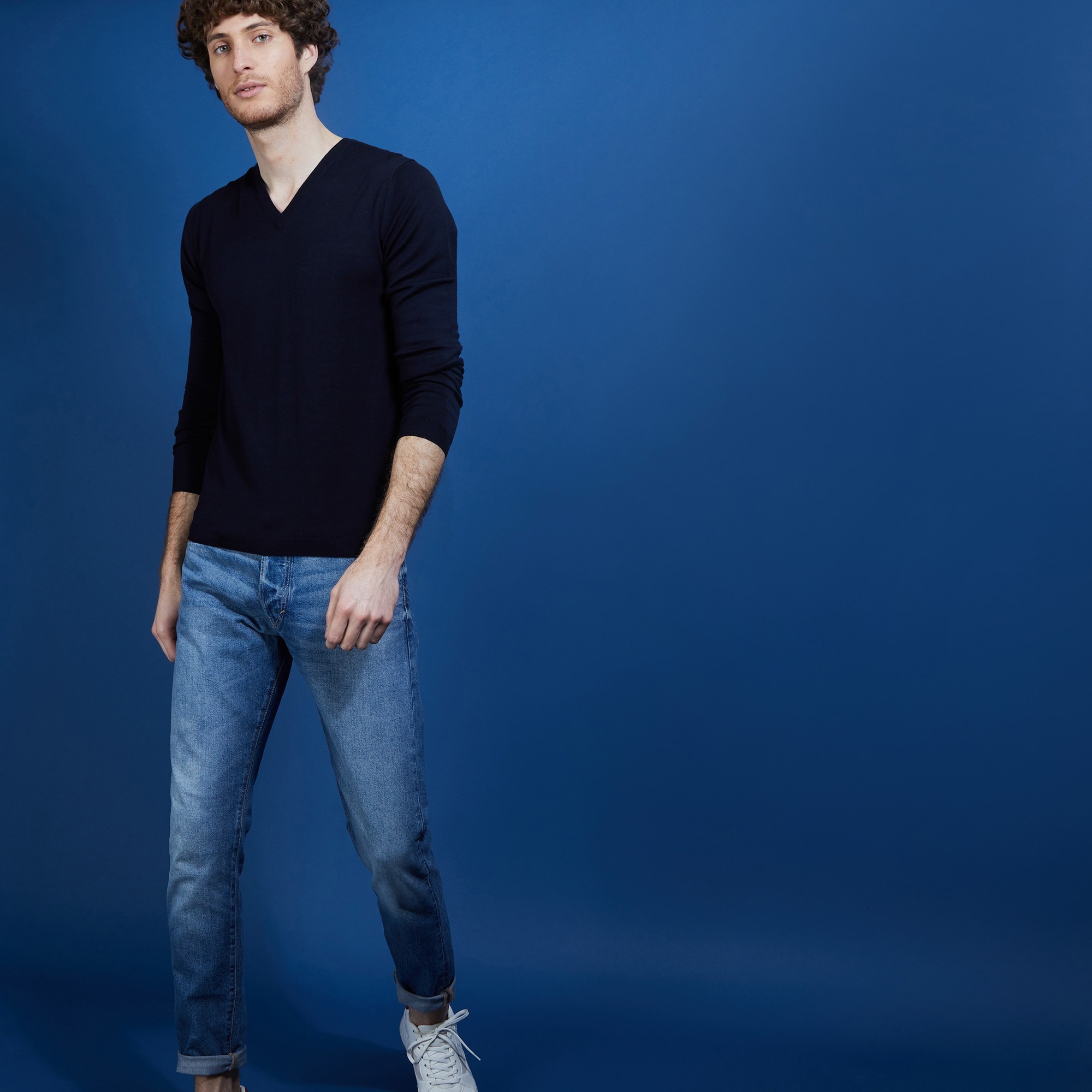 Pull col V en 100% laine mérinos - Badyss 6840 marine - 05 Bleu marine
