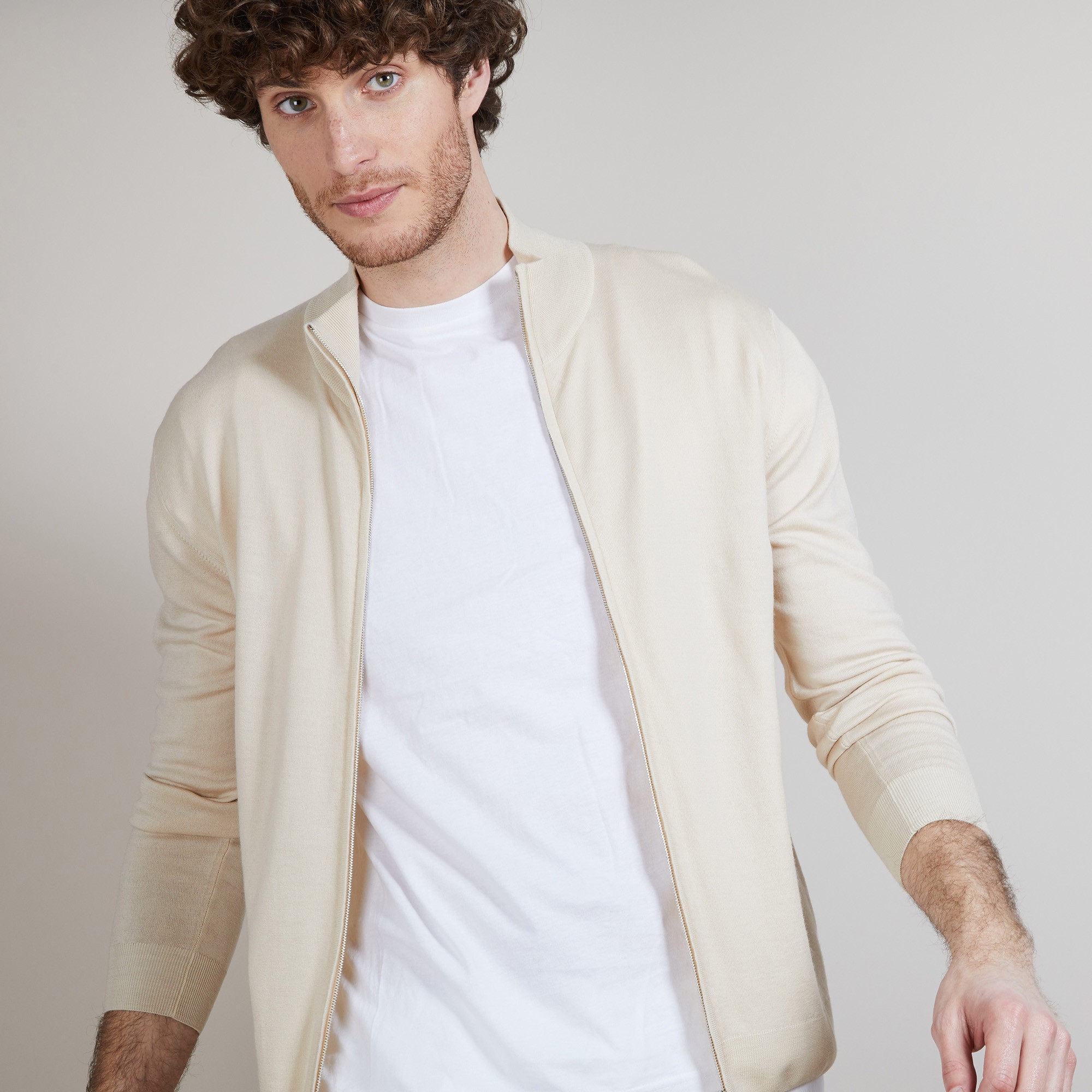 Gilet zippé en 100% laine mérinos - Bastian 6801 beige - 12 Beige clair