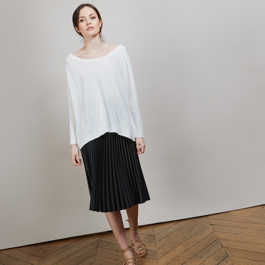 Round neck viscose crepe sweater - Babouche