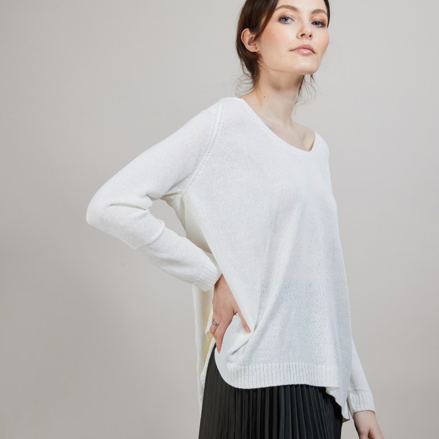 Round neck viscose crepe sweater - Babouche
