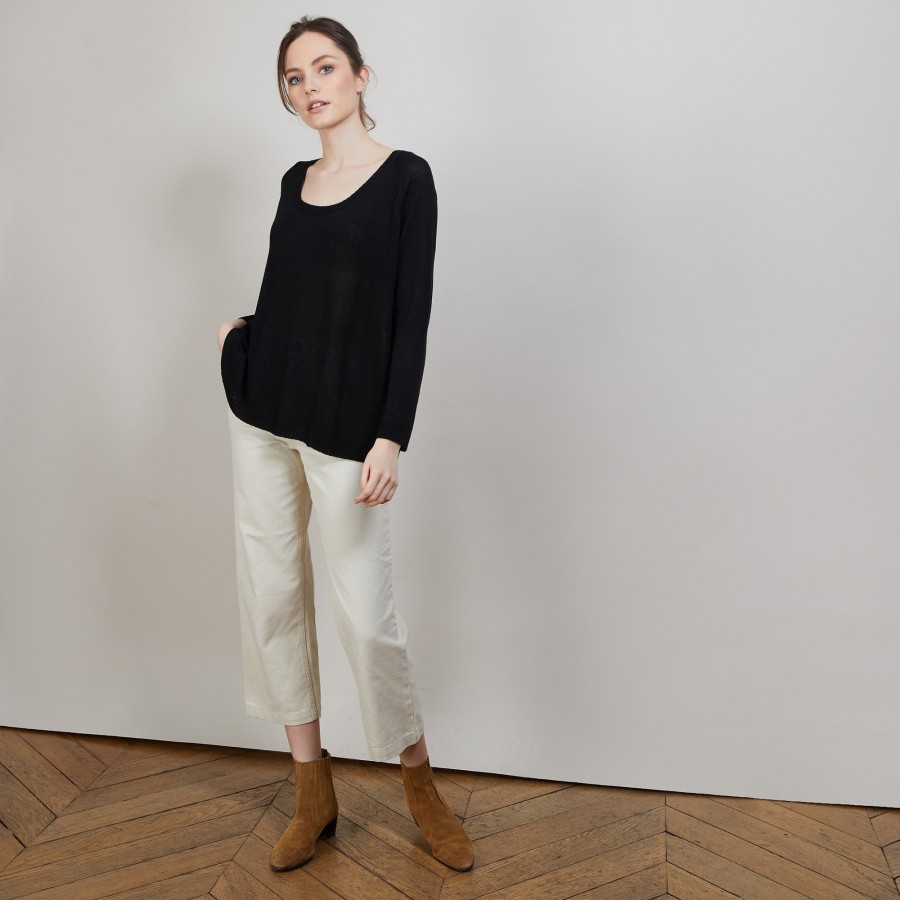 Round neck viscose crepe sweater - Babouche