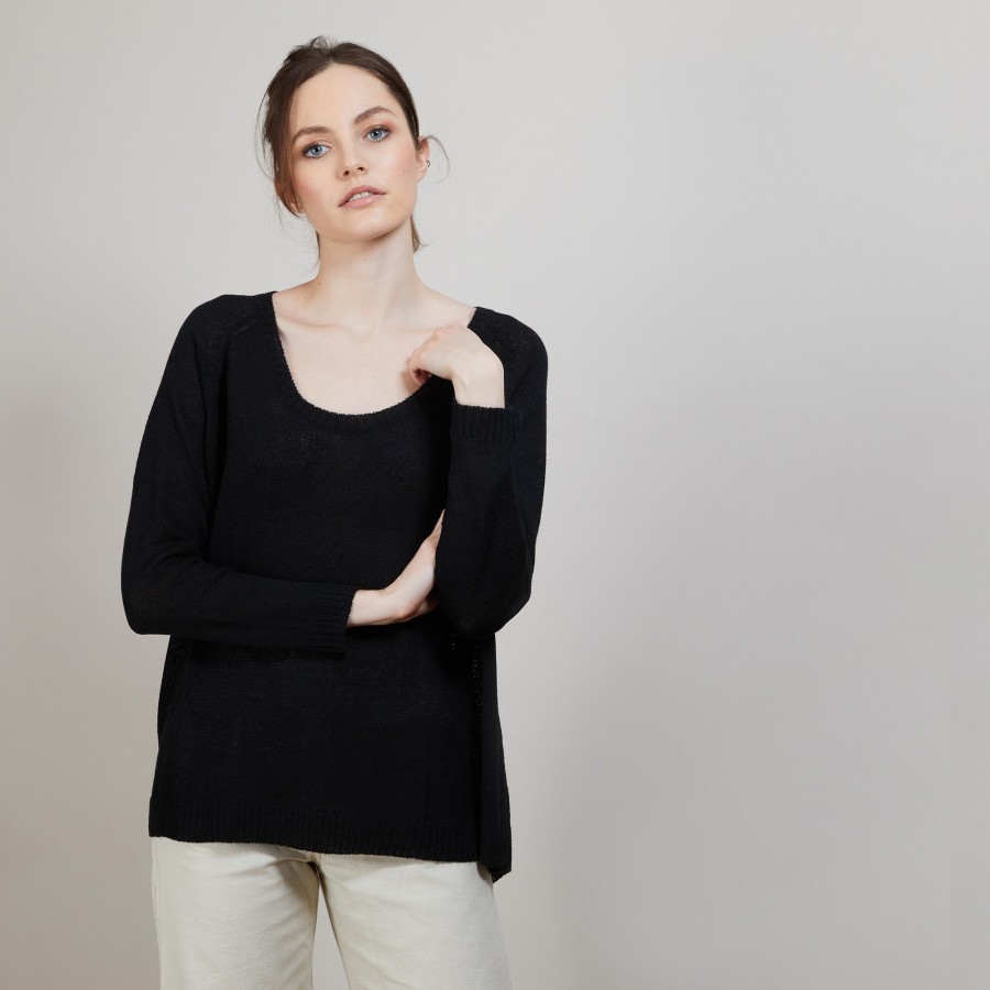 Round neck viscose crepe sweater - Babouche