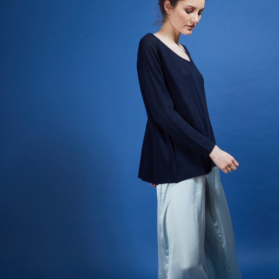 Suéter de crepe de viscose com gola redonda - Babouche