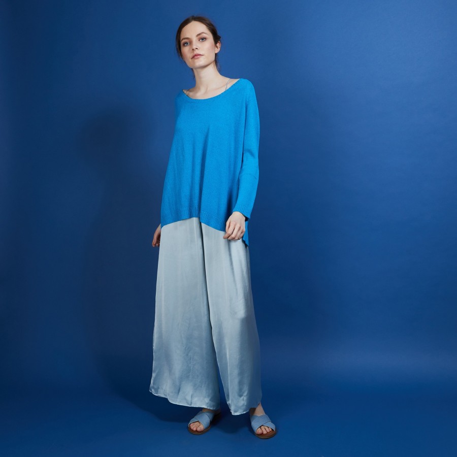 Round neck viscose crepe sweater - Babouche