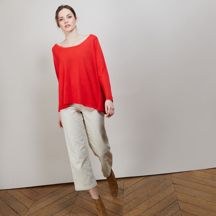 Round neck viscose crepe sweater - Babouche