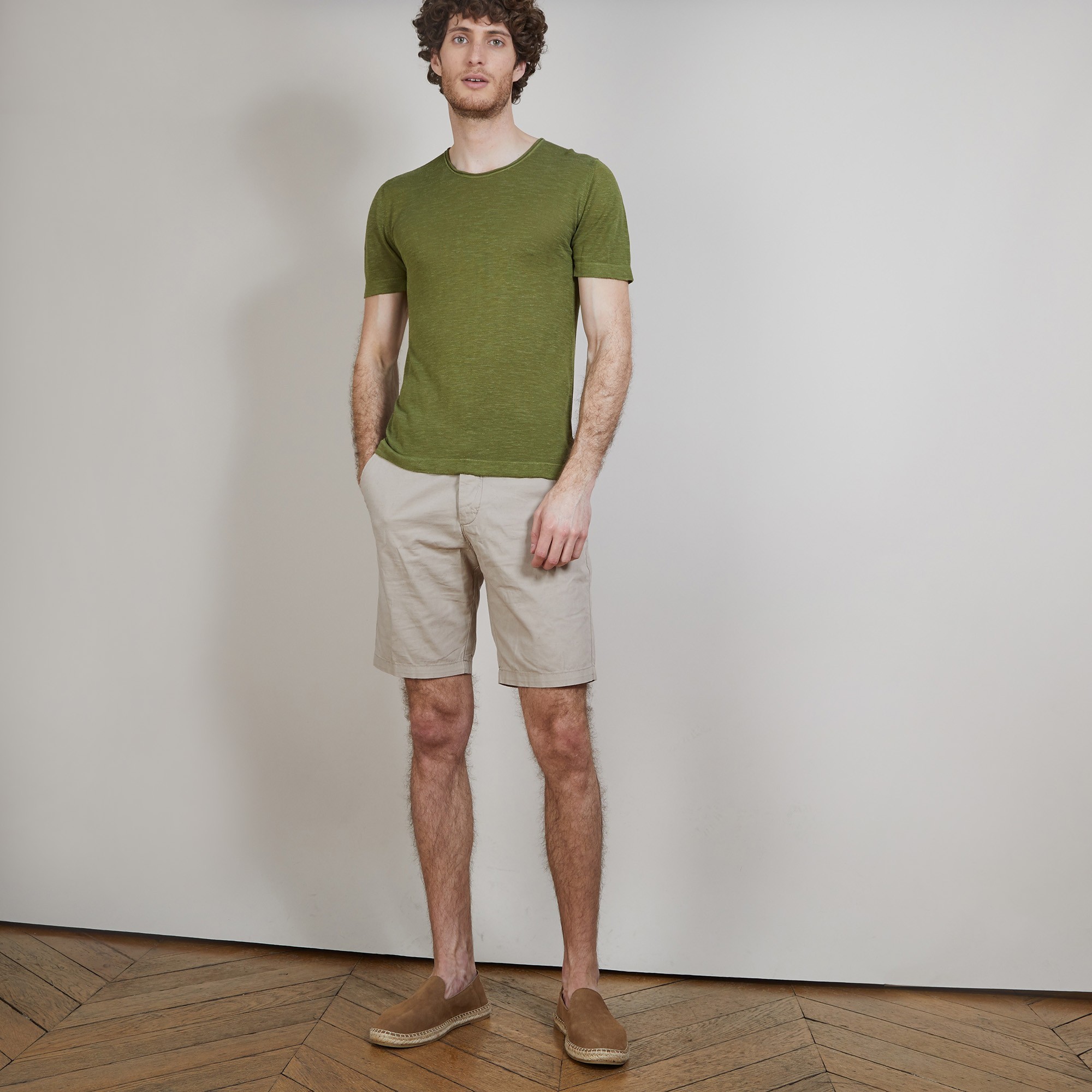 T-shirt col rond en lin flammé - Boséa 6851 maquis - 83 Kaki