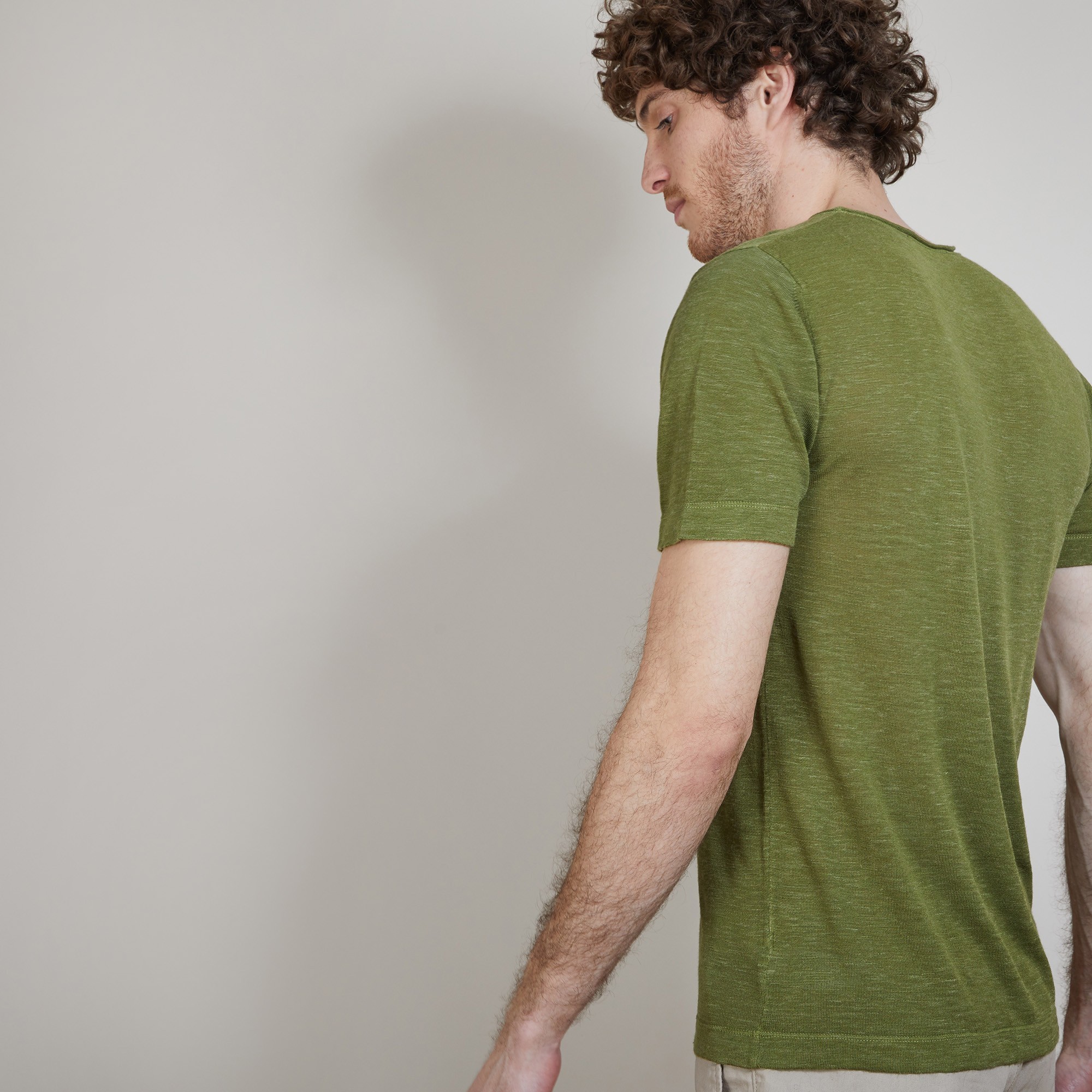 T-shirt col rond en lin flammé - Boséa 6851 maquis - 83 Kaki