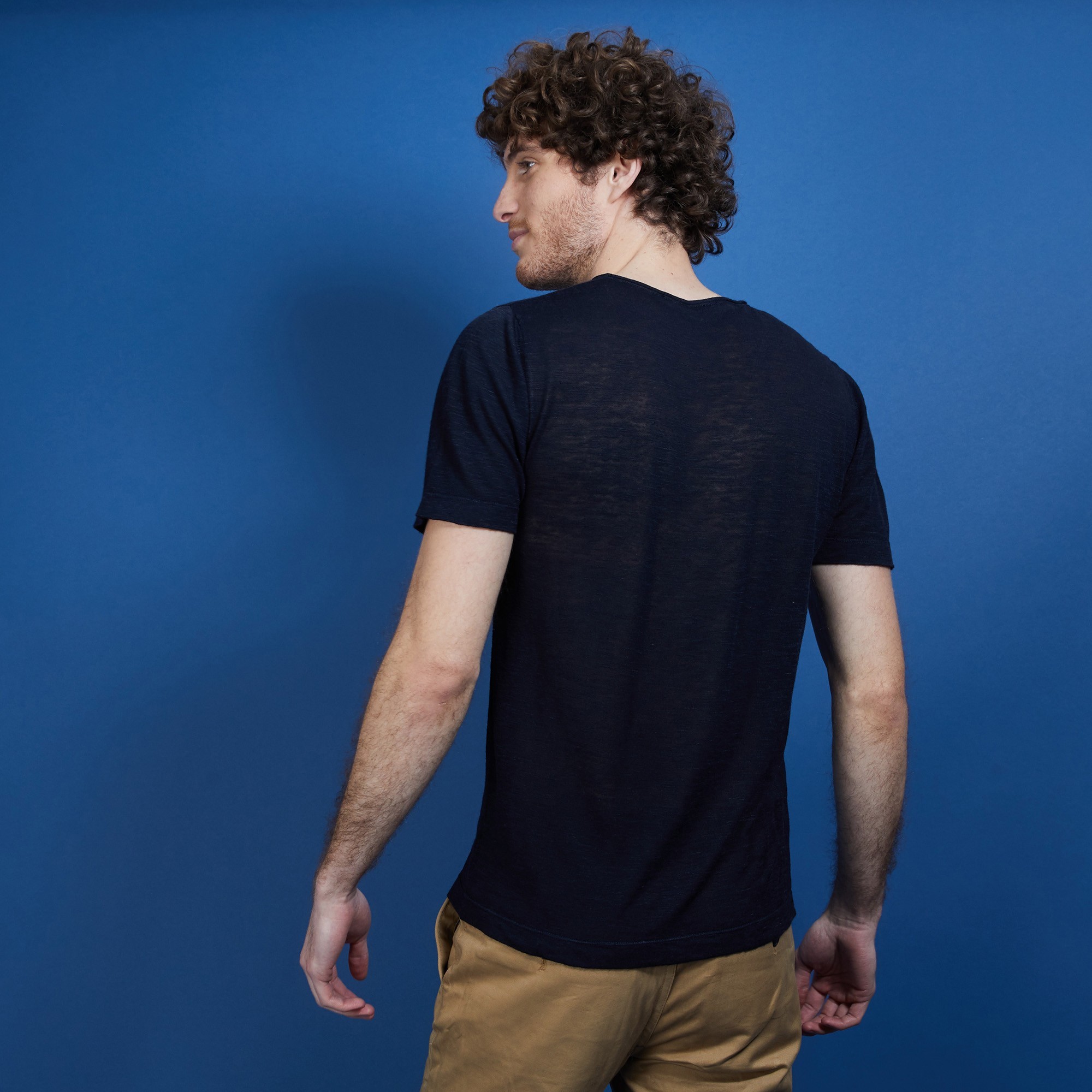 T-shirt col rond en lin flammé - Boséa 6840 marine - 05 Bleu marine