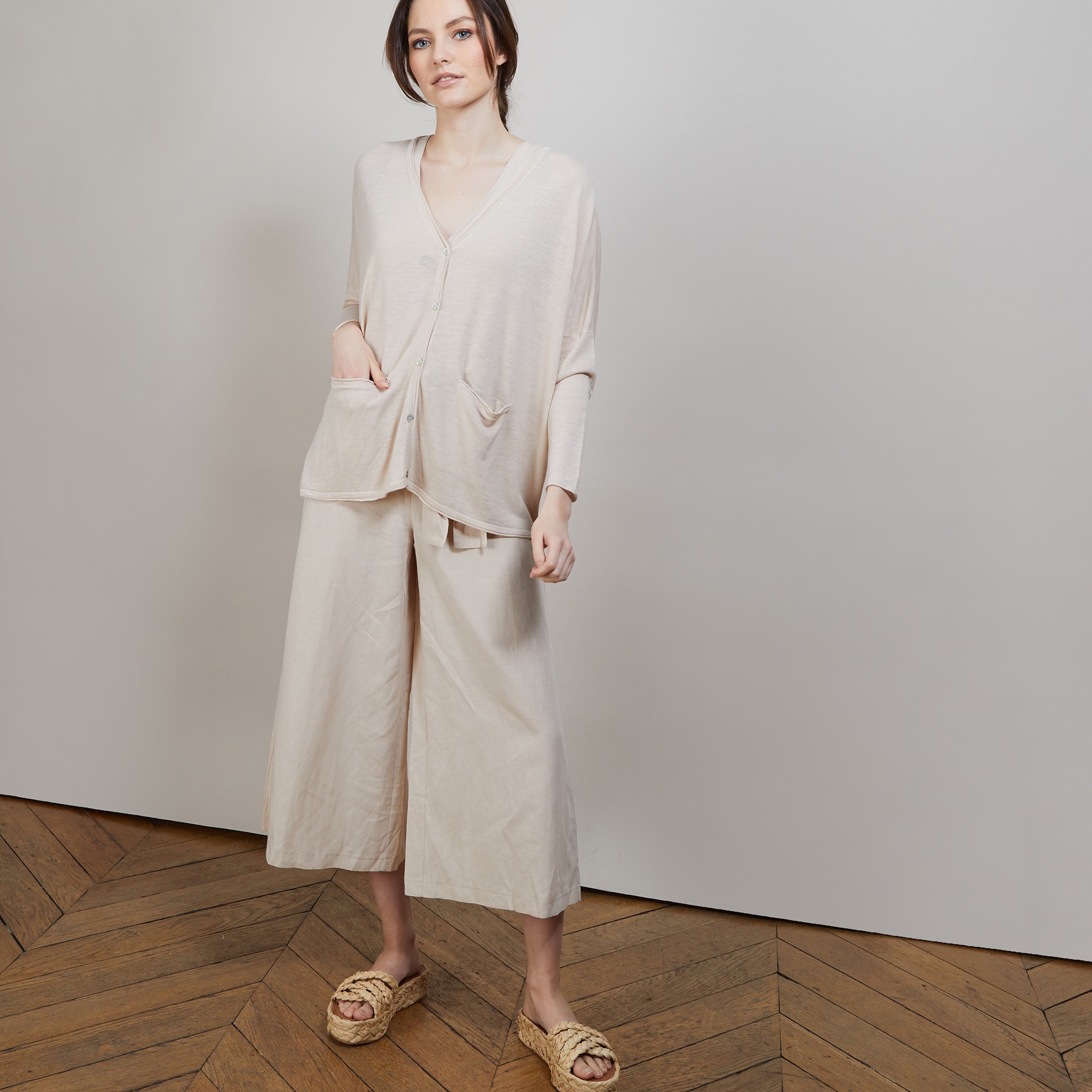 Long gilet en lin - Ballon 6801 BEIGE  12 BEIGE CLAIR