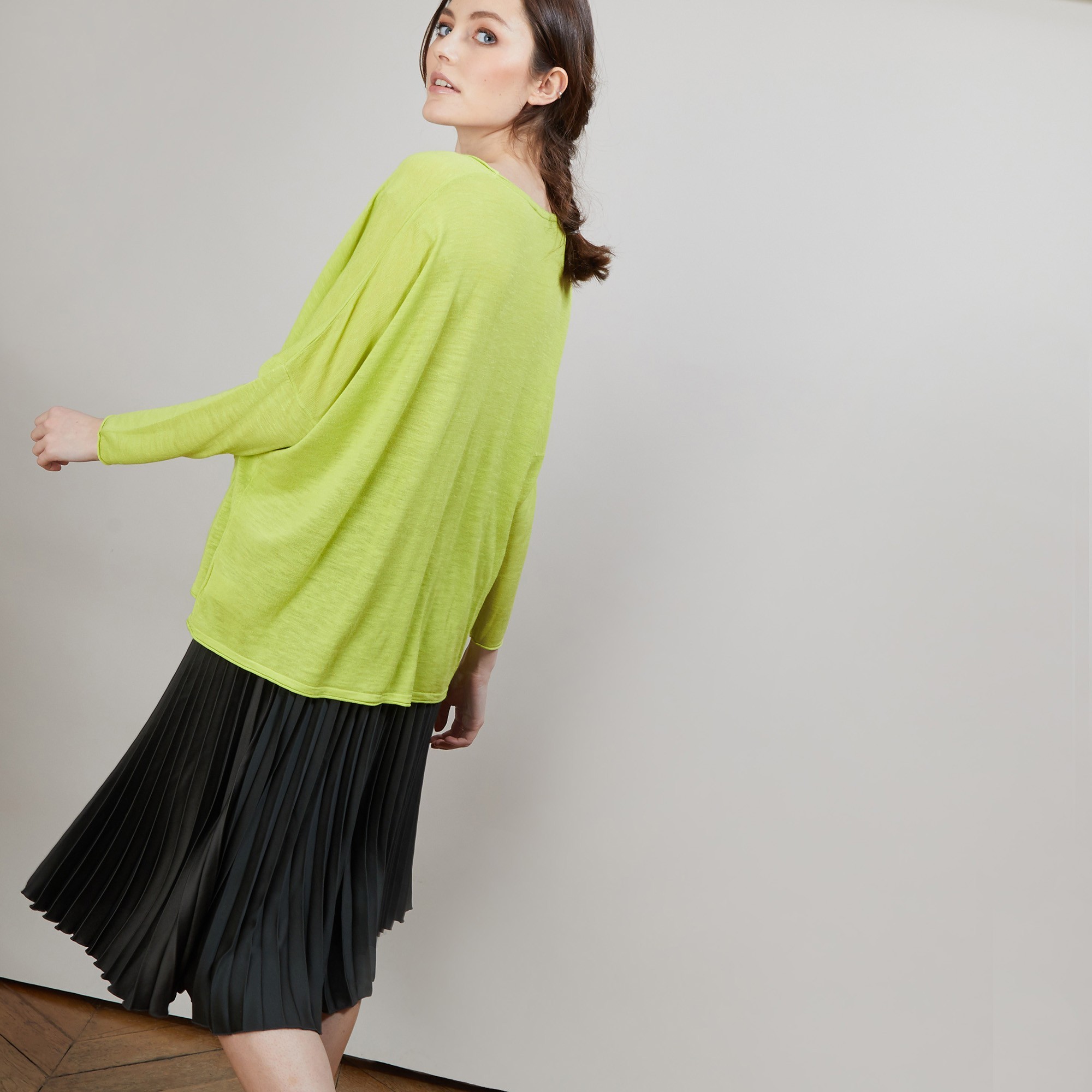 Long gilet en lin - Ballon 6852 POLLEN  90 VERT ANIS 