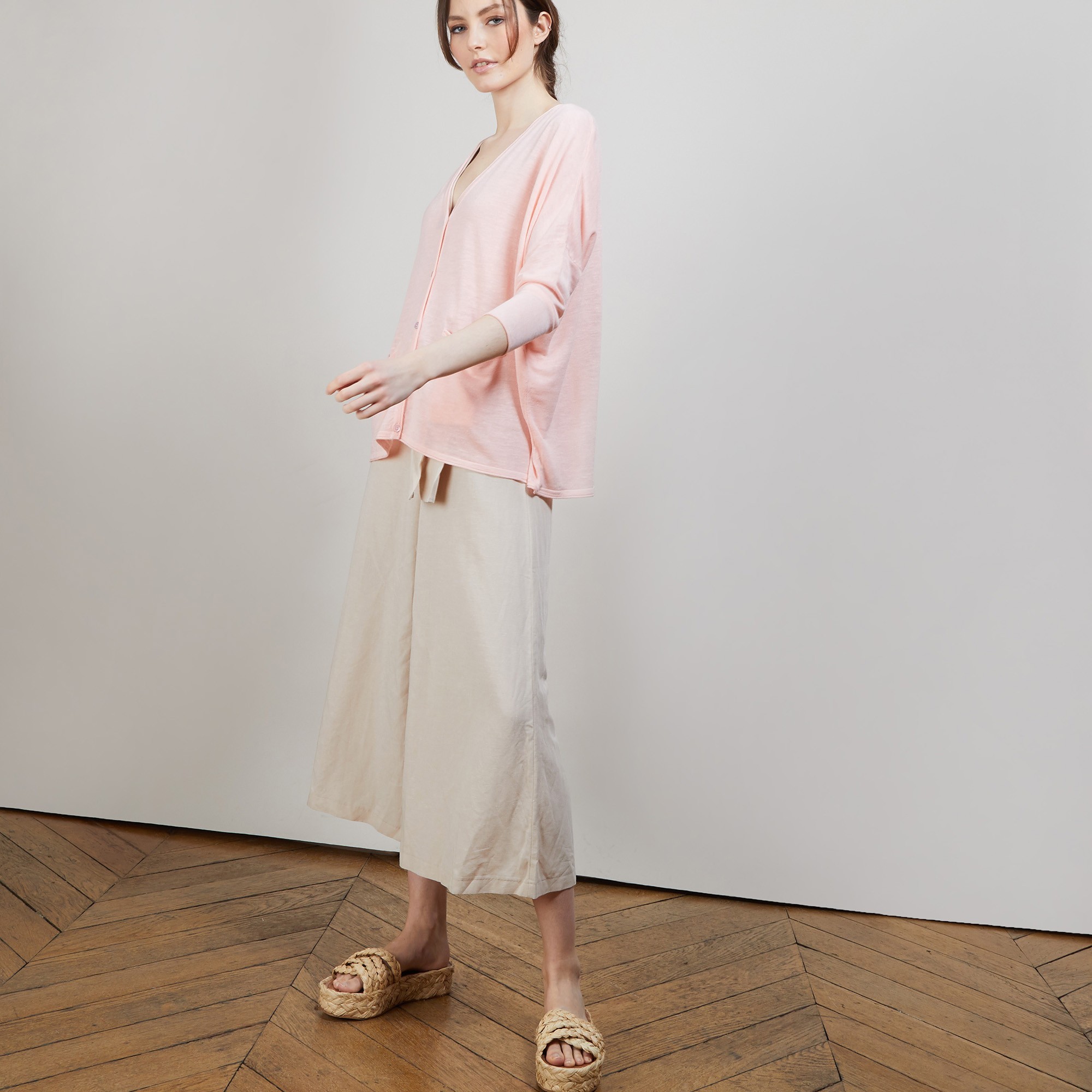 Long gilet en lin - Ballon 6882 AUBEPINE 24 ROSE CLAIR