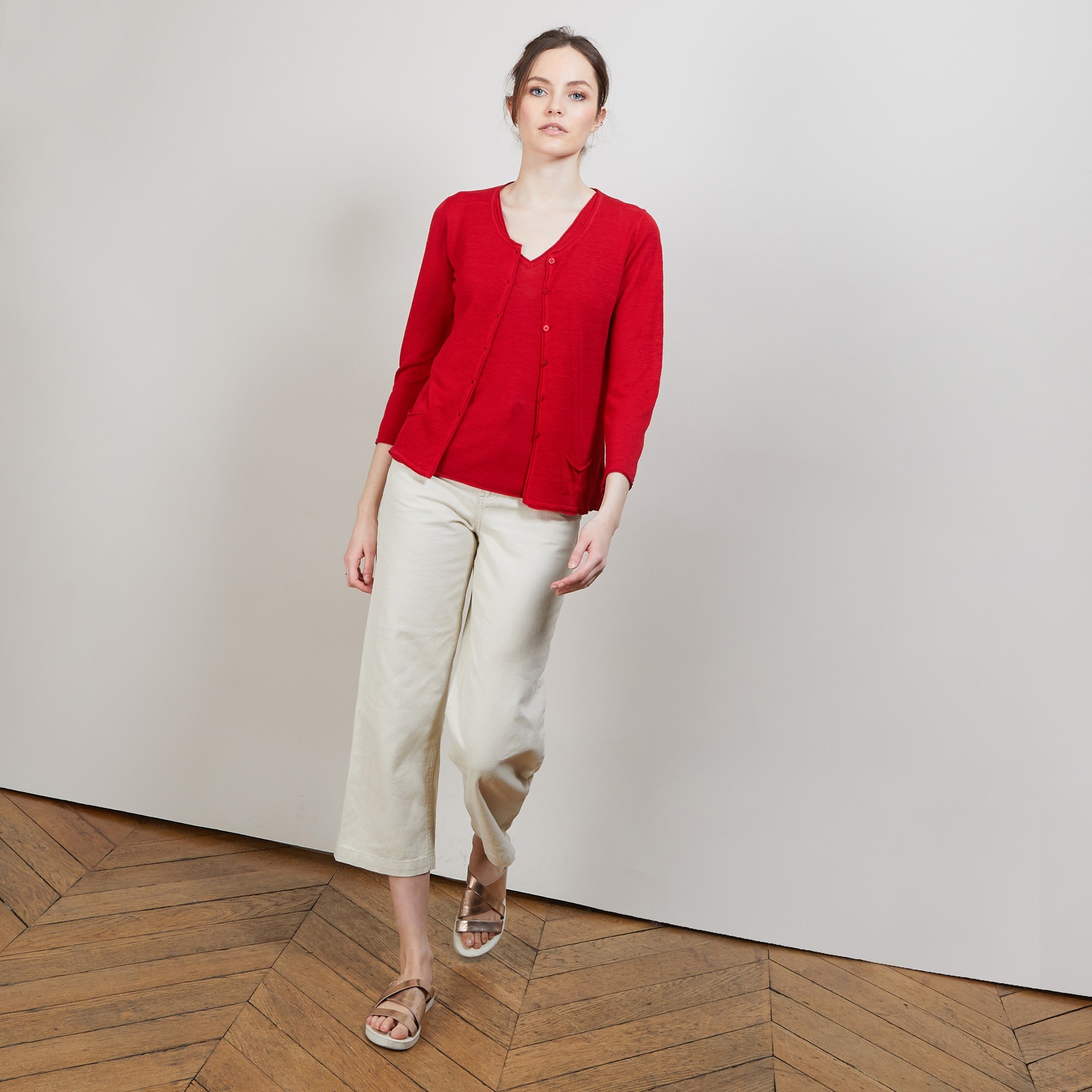 GILET LIN FLAMME BAO  6880 PAVOT - 52 ROUGE