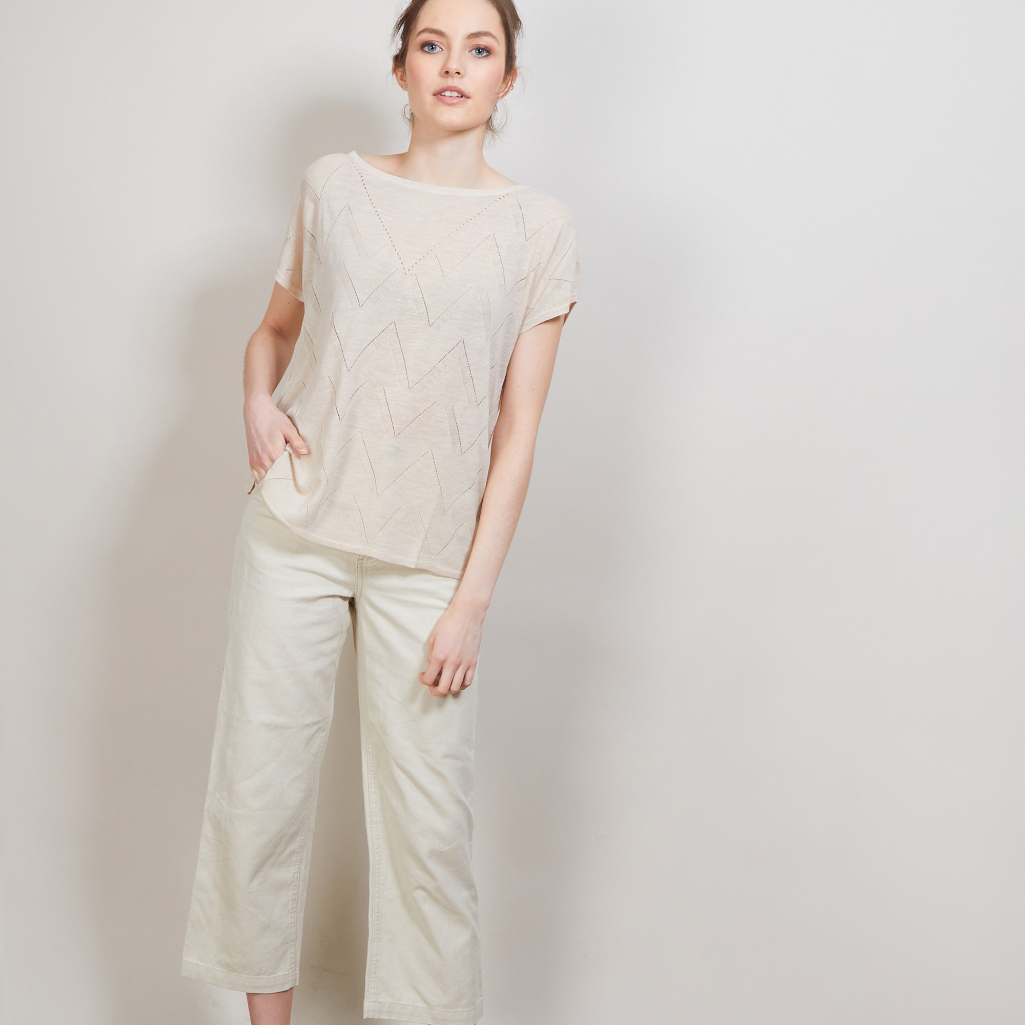 Long T-shirt en lin flammé - Coline 6801 beige - 12 Beige clair