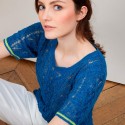 T-shirt tricoté en maille crochet - Claus 6995 azur/pollen - 06 Bleu moyen