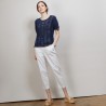 T-shirt tricoté en maille crochet - Claus 6980 marine/flamine - 05 Bleu marine