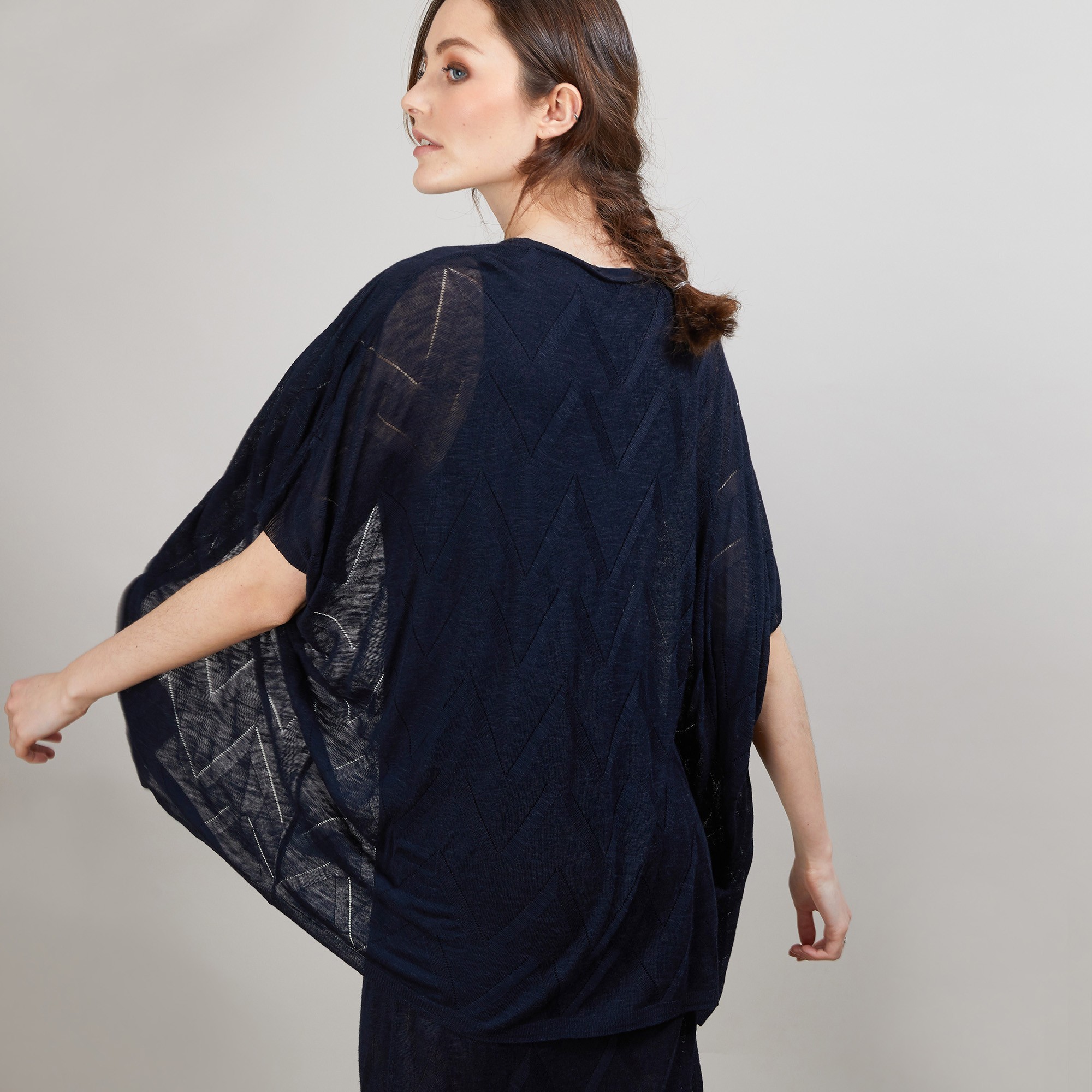 Long gilet en lin flammé - Cid 6840 marine - 05 Bleu marine