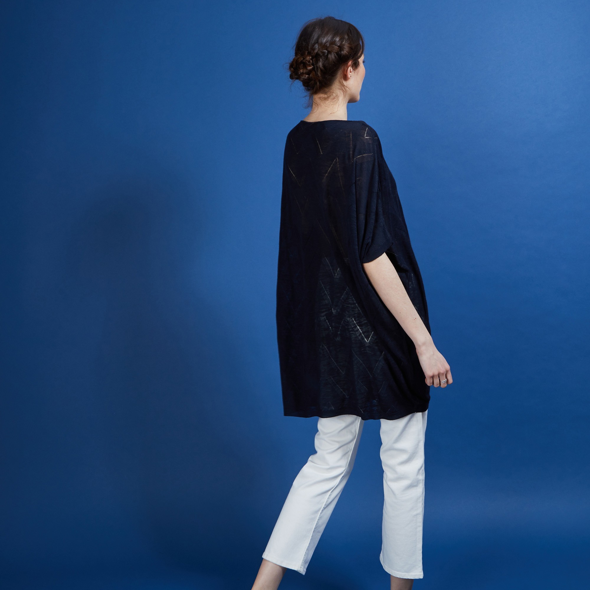 Longue tunique en lin flammé - Carl 6840 marine - 05 Bleu marine