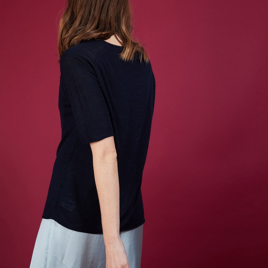 T-shirt en lin flammé manches coudes - Bonbon