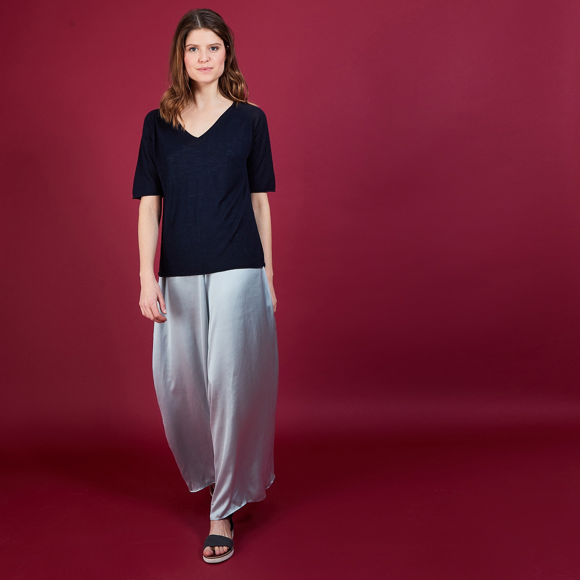 T-shirt en lin manches coudes - Bonbon 6840 marine - 05 Bleu marine