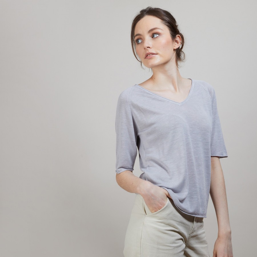 Linen T-shirt with elbow sleeves - Bonbon