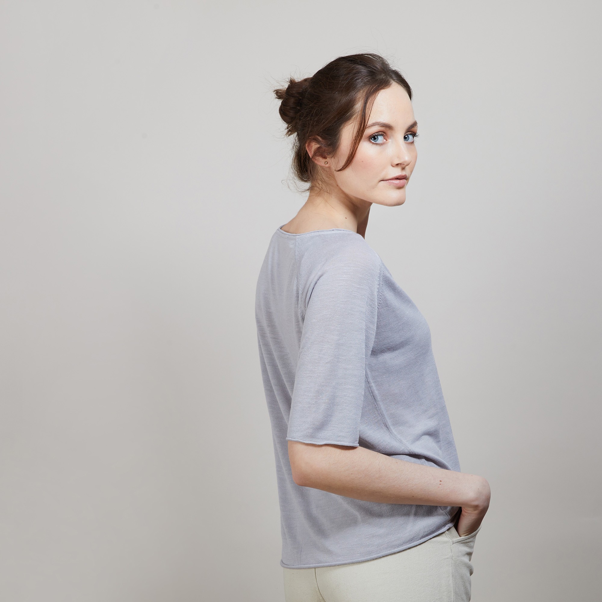 T-shirt en lin manches coudes - Bonbon 6811 gris clair - 11 Gris clair