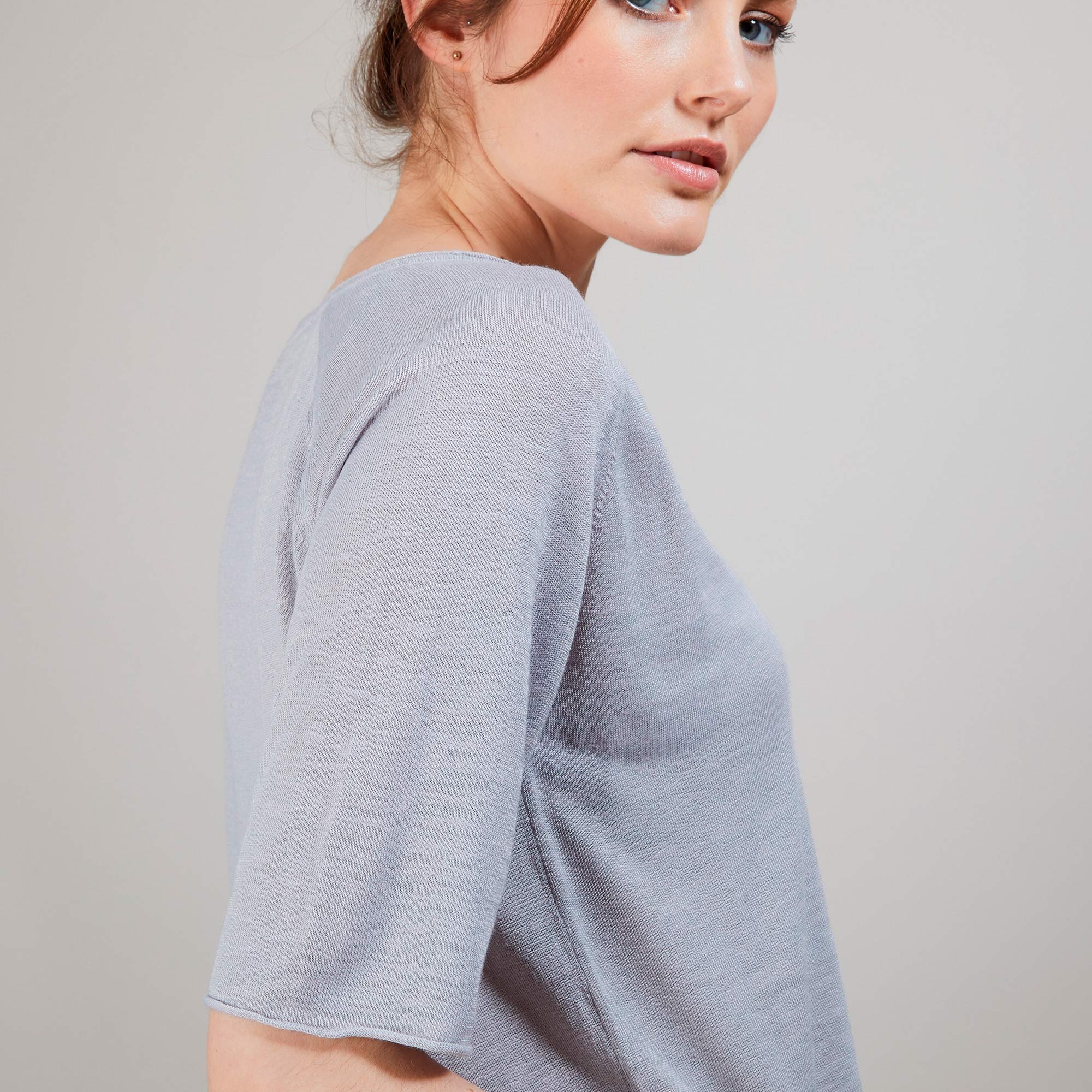 T-shirt en lin manches coudes - Bonbon 6811 gris clair - 11 Gris clair