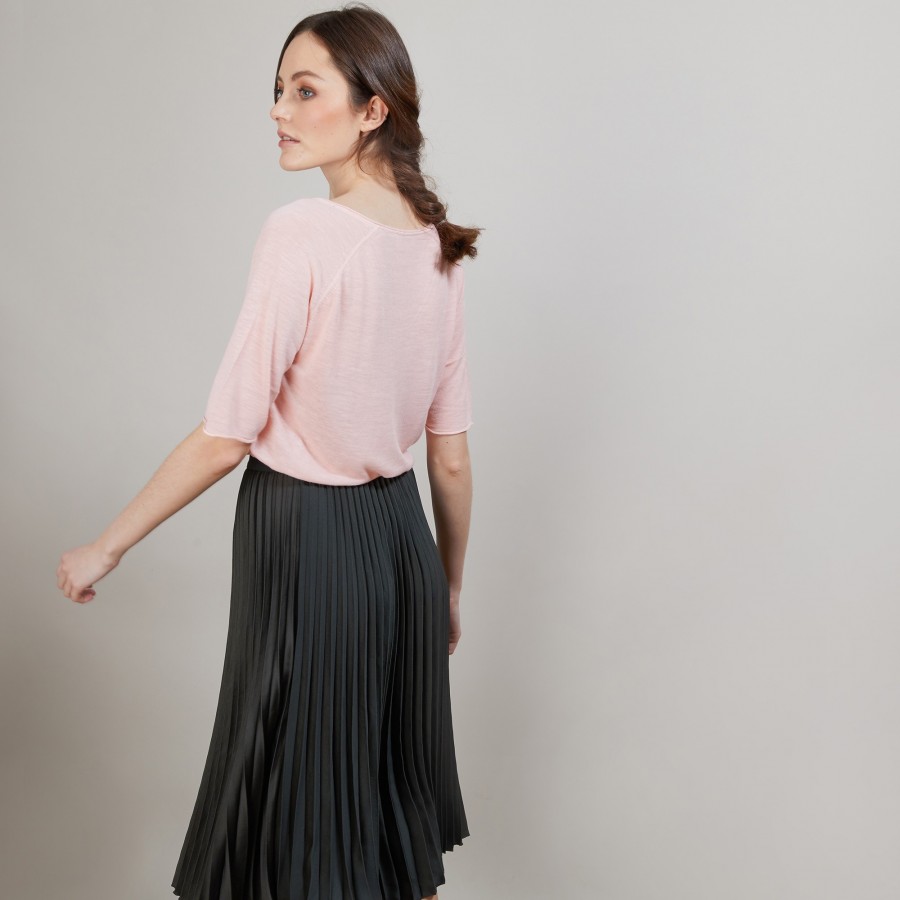 T-shirt en lin flammé manches coudes - Bonbon