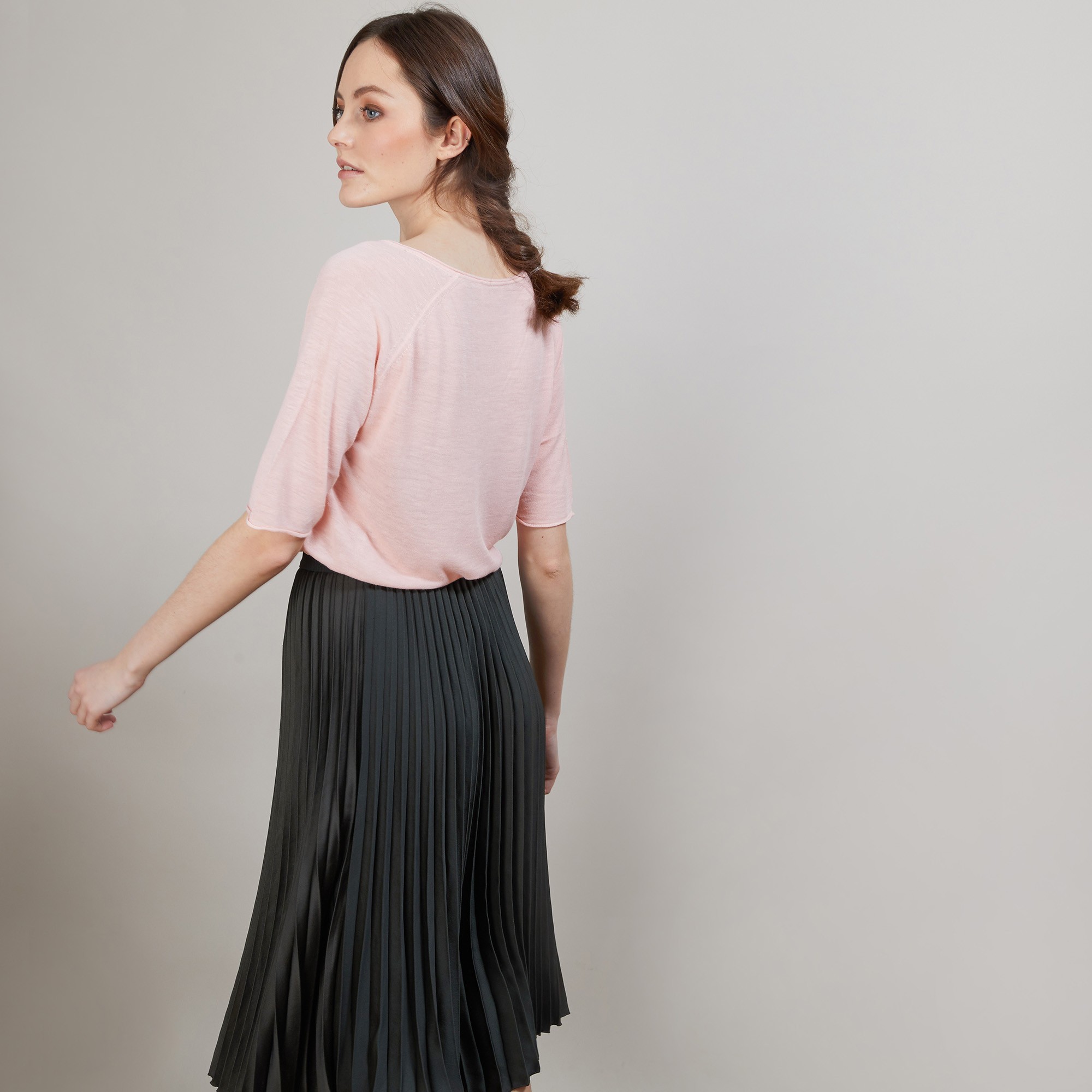 T-shirt en lin manches coudes - Bonbon 6882 aubepine - 24 Rose clair