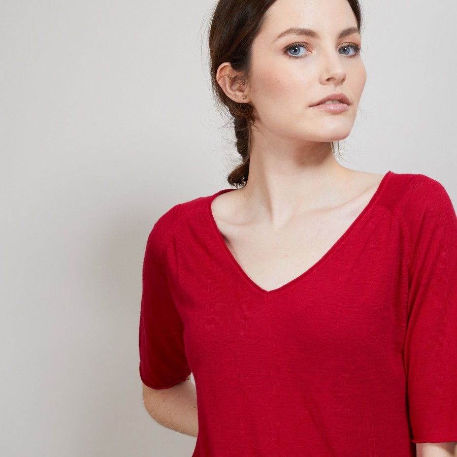 Linen T-shirt with elbow sleeves - Bonbon
