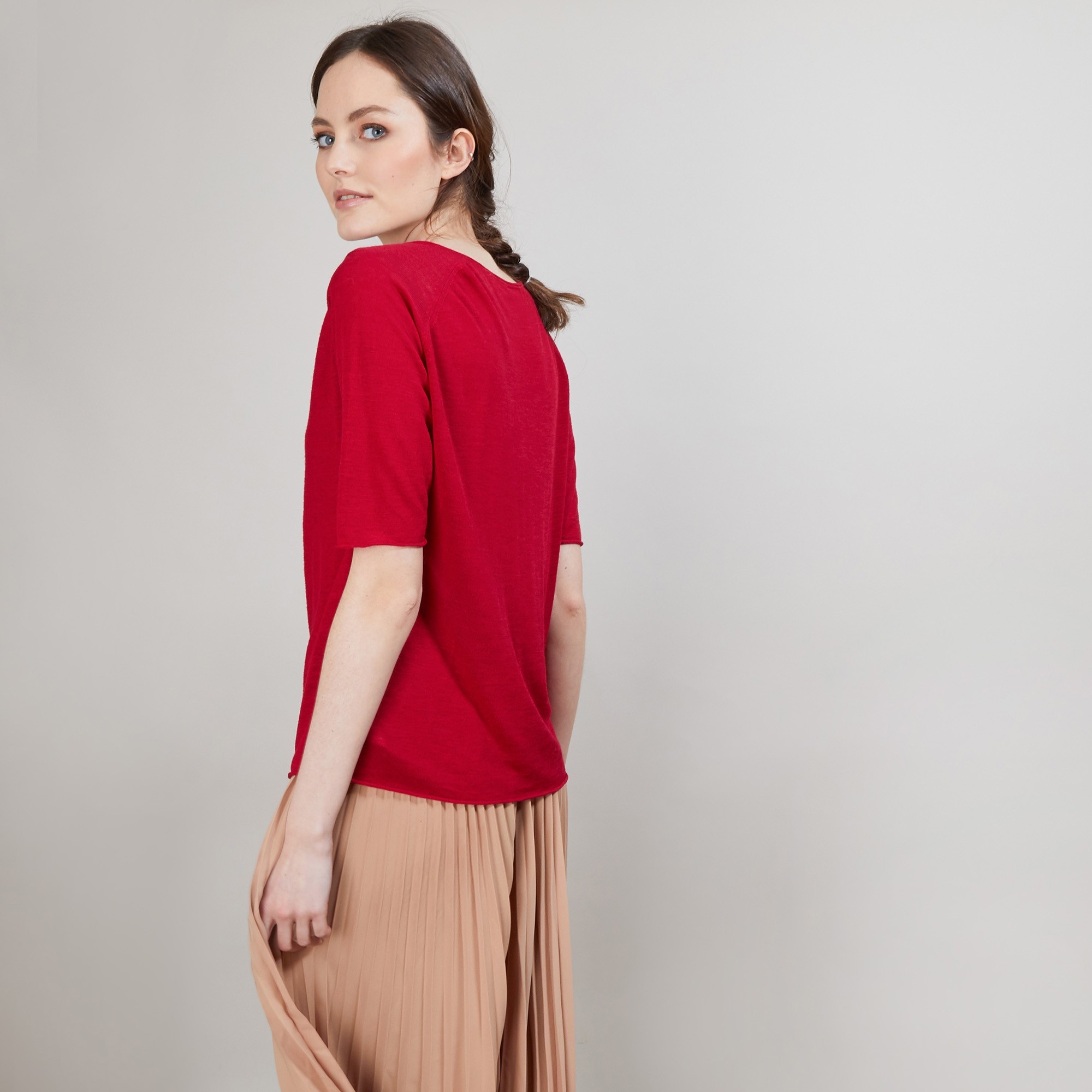T-shirt en lin manches coudes - Bonbon 6881 grenade - 51 Bordeaux