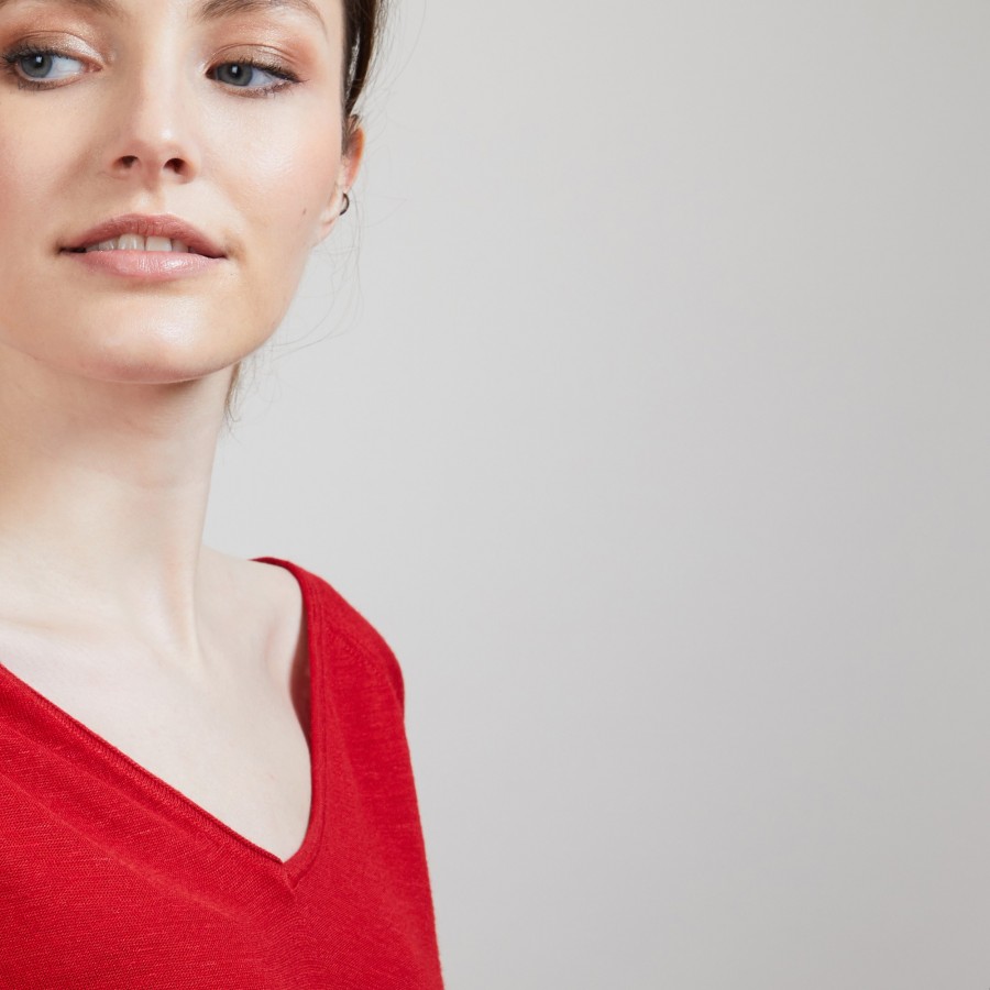 T-shirt en lin flammé manches coudes - Bonbon