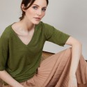 T-shirt en lin manches coudes - Bonbon 6851 Meleze - 83 Kaki