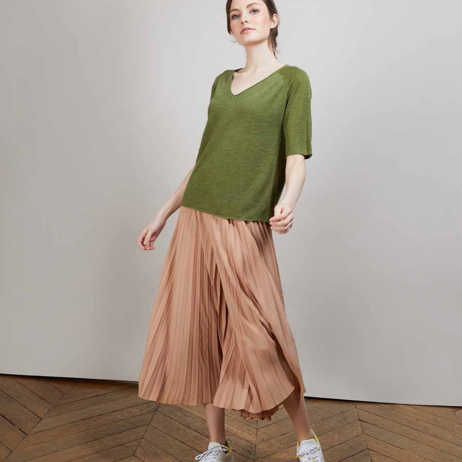 T-shirt en lin flammé manches coudes - Bonbon