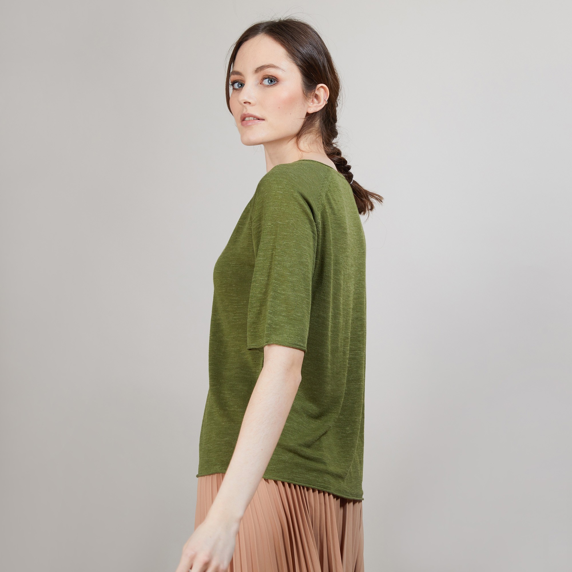T-shirt en lin manches coudes - Bonbon 6851 Meleze - 83 Kaki