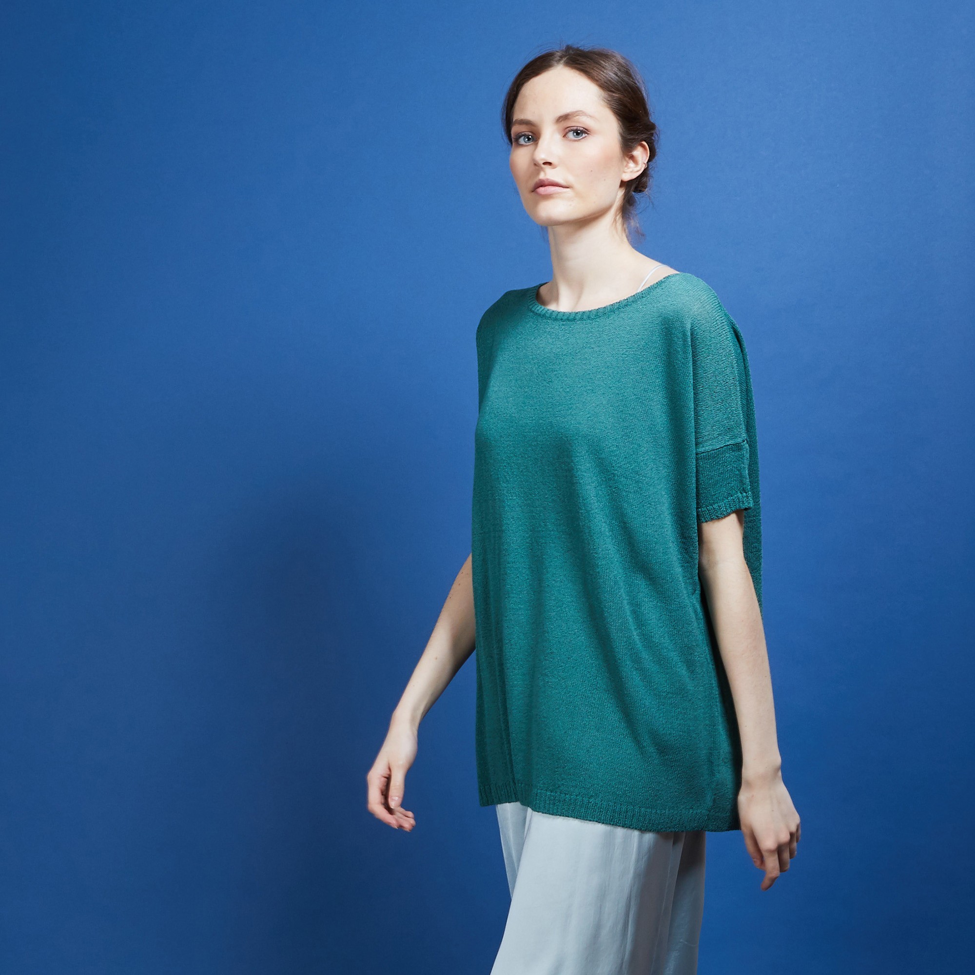 T-shirt col rond en viscose crepe - Bibiche 6852 meleze - 21 Vert foncé