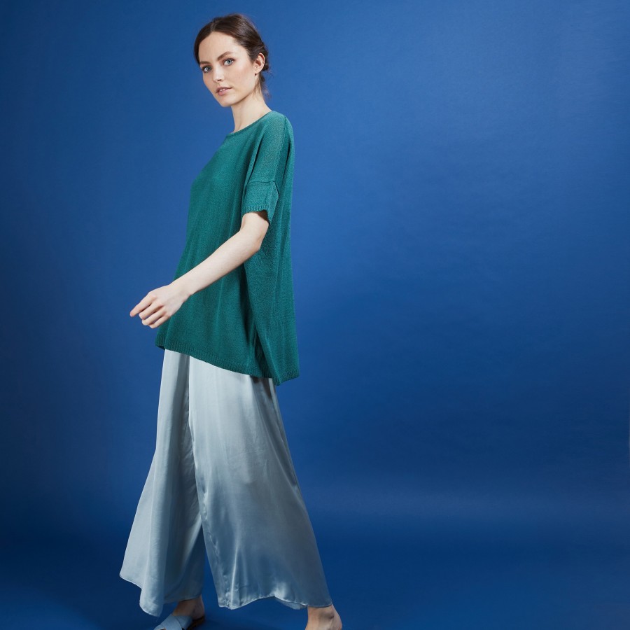 Round-neck viscose crepe T-shirt - Bibiche