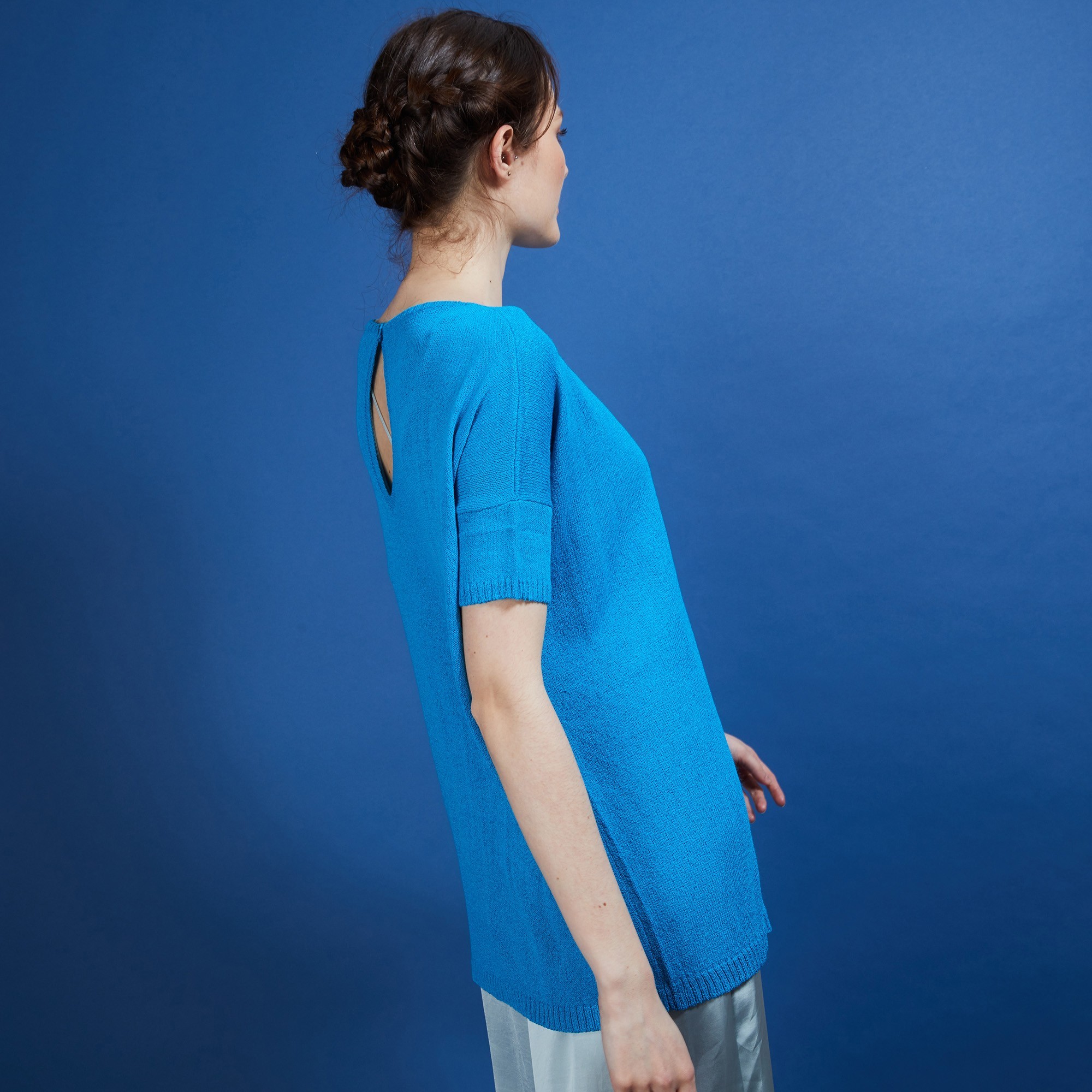 T-shirt col rond en viscose crepe - Bibiche 6843 azur - 49 Turquoise