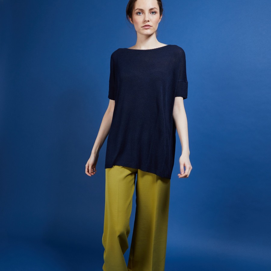 Camiseta gola redonda em crepe de viscose - Bibiche