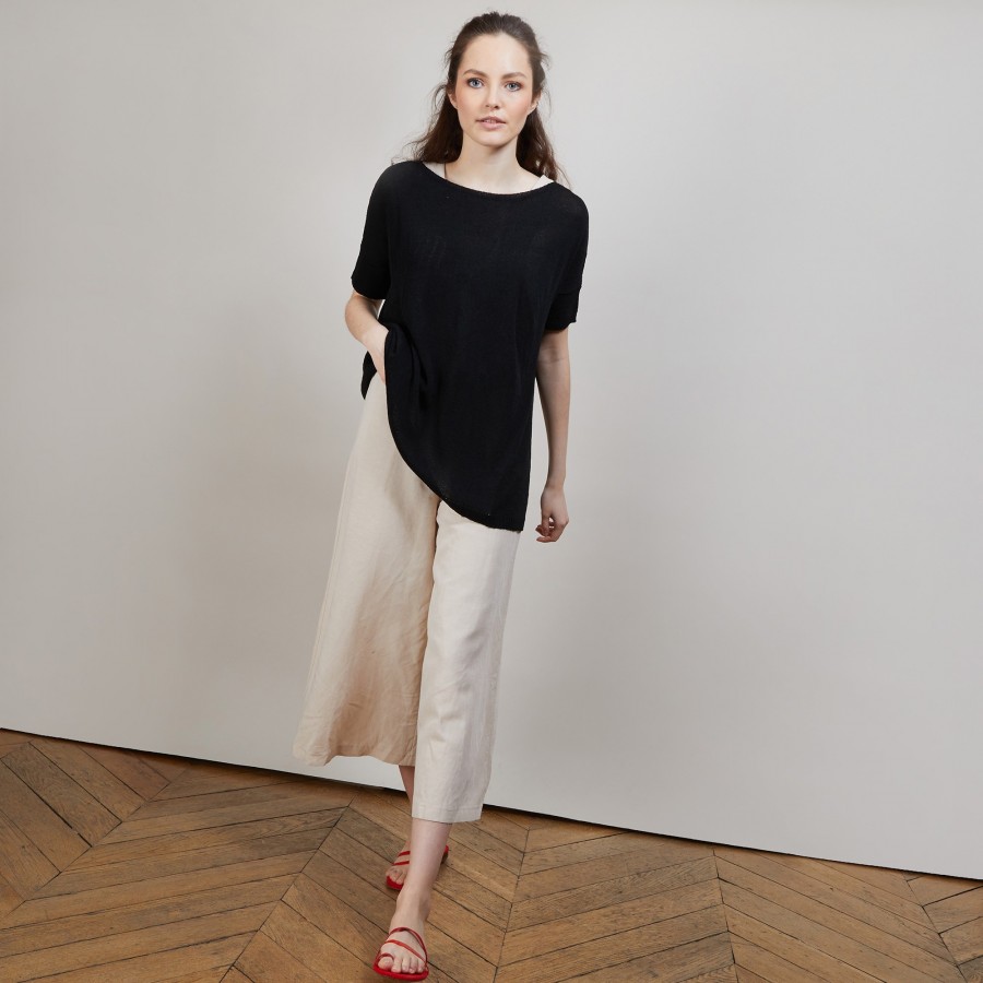 Round-neck viscose crepe T-shirt - Bibiche