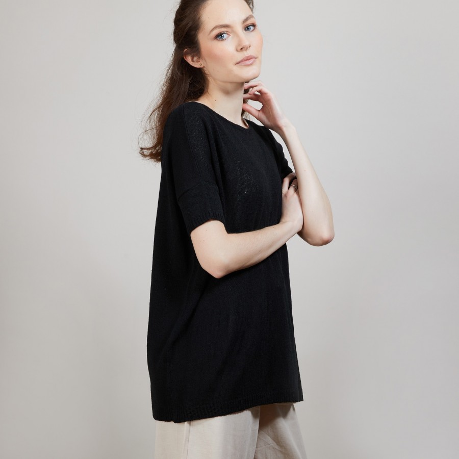 Round-neck viscose crepe T-shirt - Bibiche