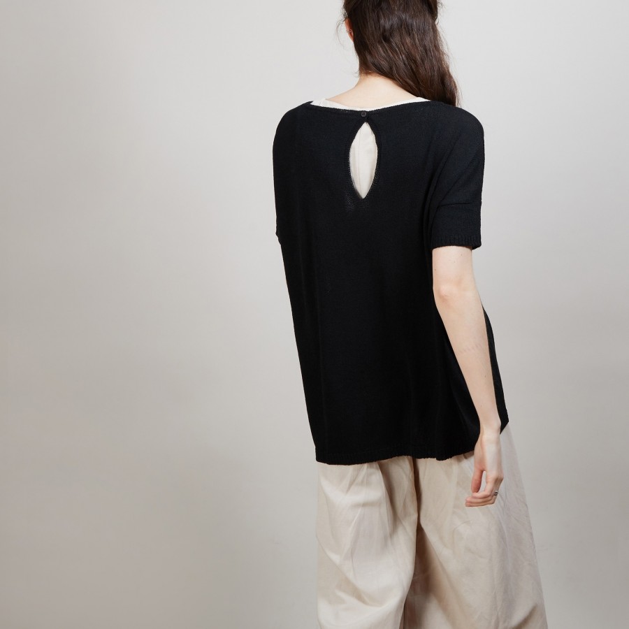 Round-neck viscose crepe T-shirt - Bibiche