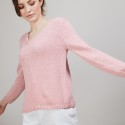 Pull col V en soie coton et laine - Blovis 6882 aubepine - 25 Rose moyen