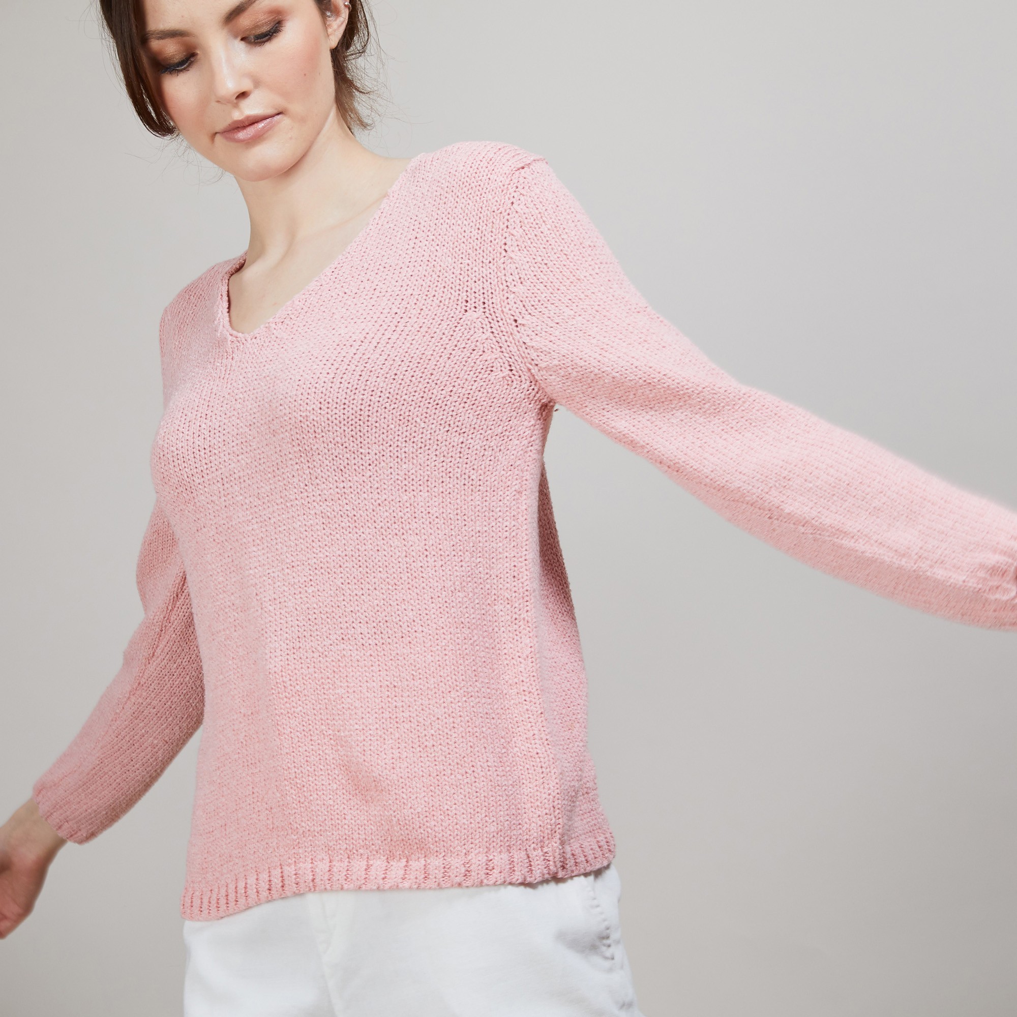 BLOVIS - PULL COL V  SOIE LAINE ET COTON