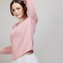 Pull col V en soie coton et laine - Blovis 6882 aubepine - 25 Rose moyen