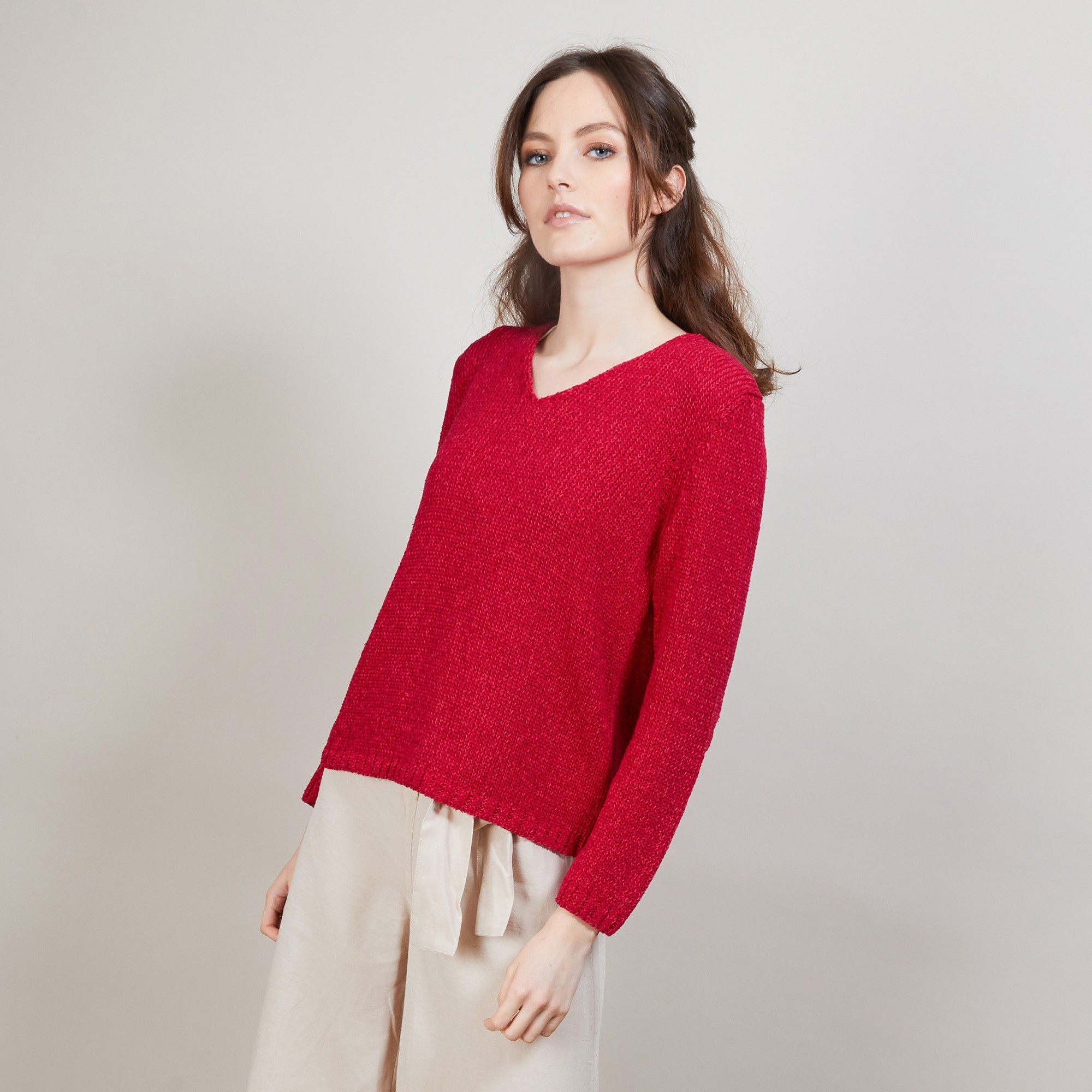 BLOVIS - PULL COL V  SOIE LAINE ET COTON