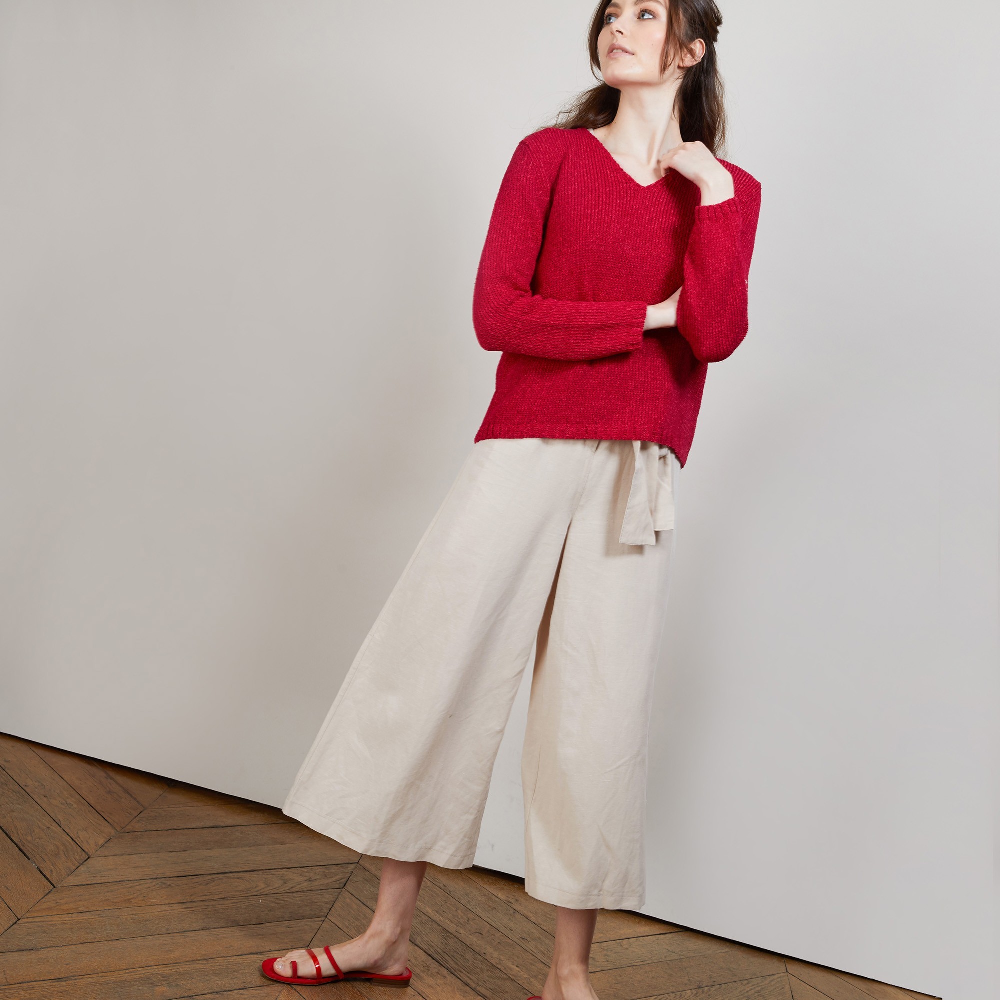 BLOVIS - PULL COL V  SOIE LAINE ET COTON